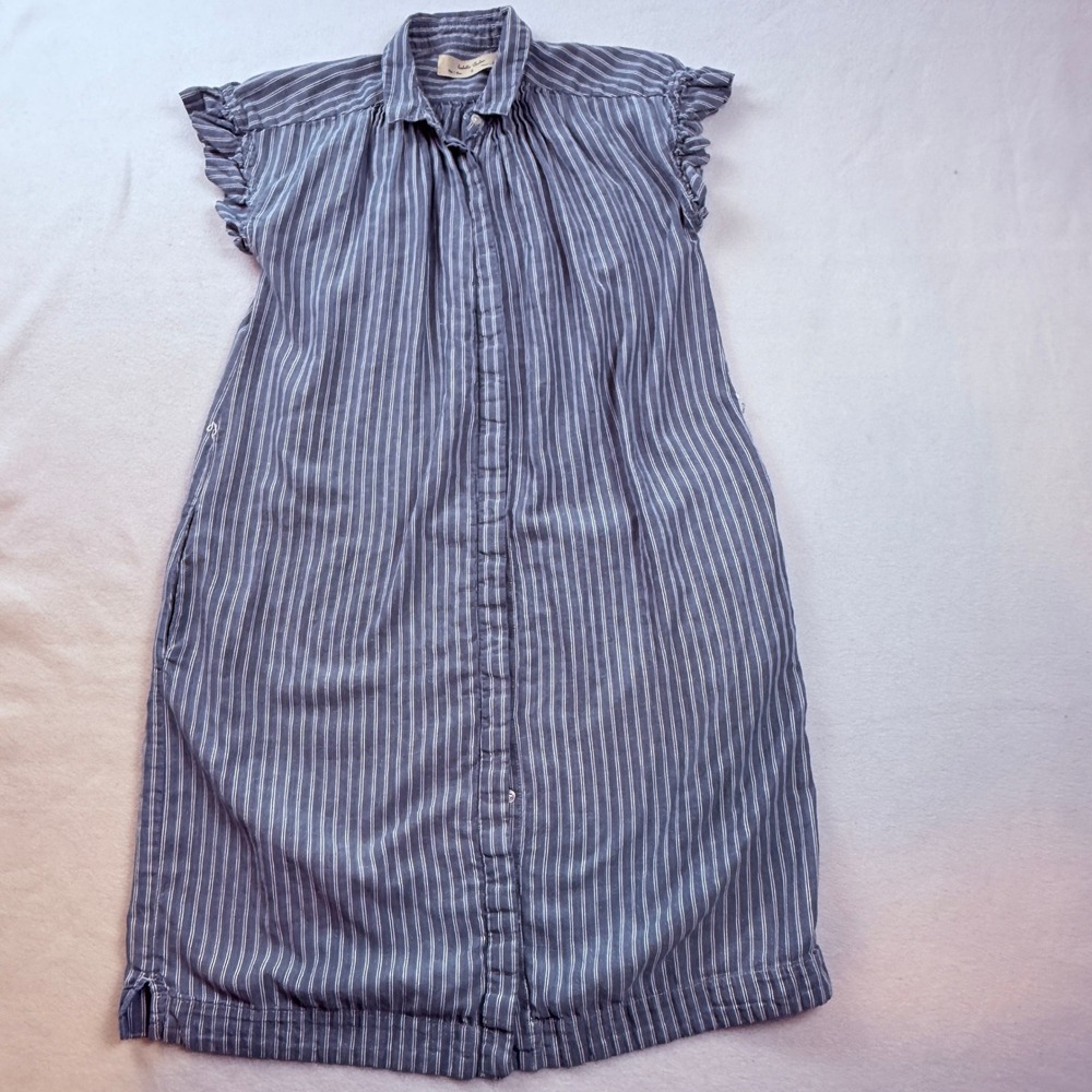 Isabella Sinclair Shirt Dress Womens Small Blue Stripe Ruffle Cottage Feminine